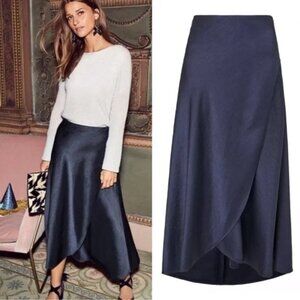 NWT - Boden Epsom Satin Tulip Midi Skirt in Navy Blue, Size 6